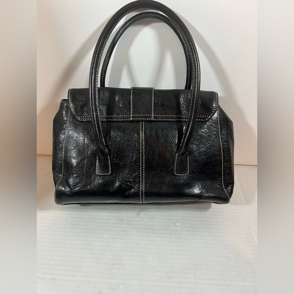 Franco Sarto Women's Black Leather Buckle Snap Double Strap Shoulder Bag - Picture 4 of 12